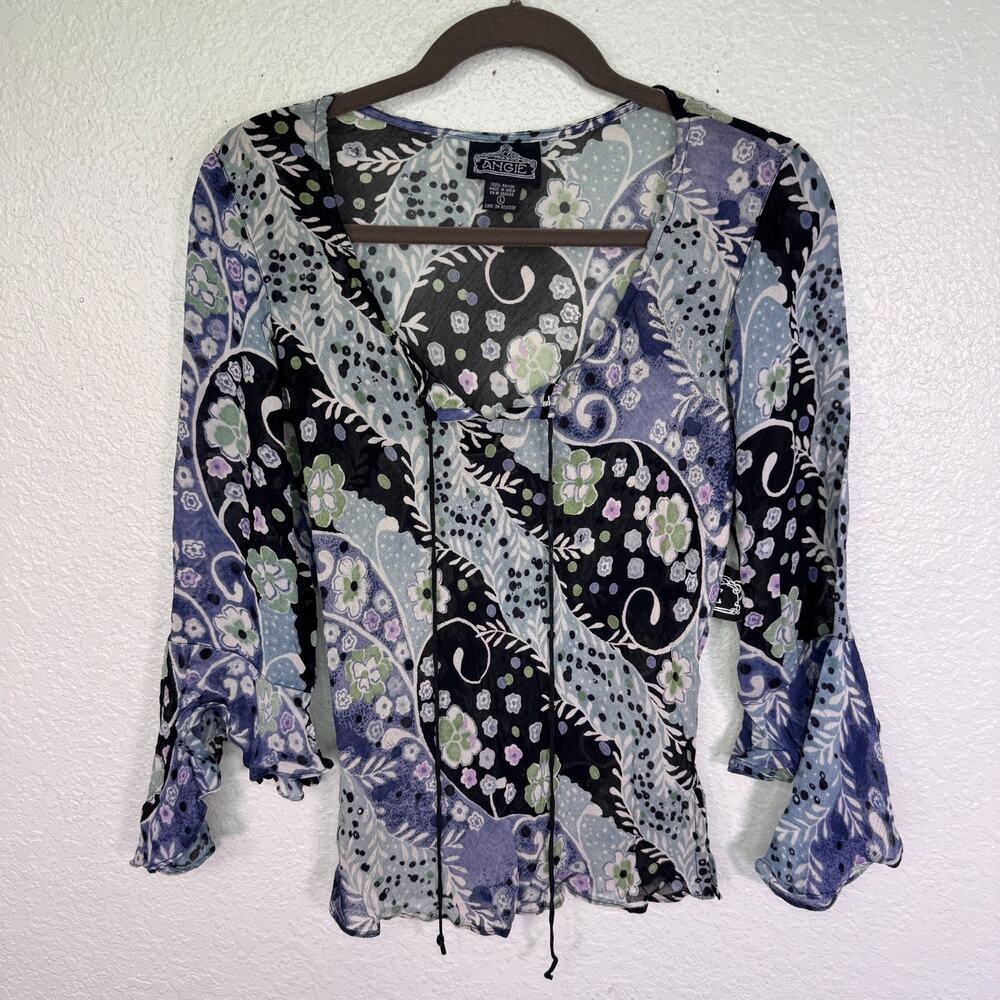 Angie Y2K Top Womens Large Mix Floral Boho Fairy Cottage Romantic Festival Vtg